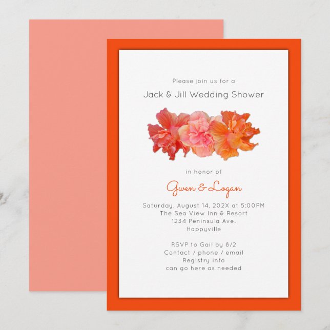 Invitation Hibiscus Fleurs Orange Wedding shower (Devant / Derrière)