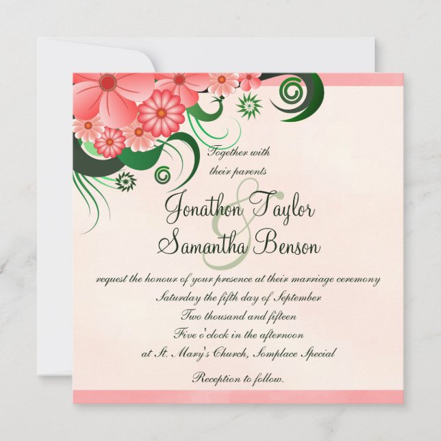 Invitation Hibiscus Floral Pink 5,25" Carré mariage invite (Devant)
