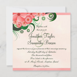 Invitation Hibiscus Floral Pink 5,25" Carré mariage invite