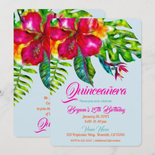 Invitation Hibiscus floral tropical lumineux Feuilles Quincea