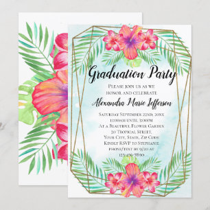 Invitation Hibiscus Flower Watercolor Beach Graduation Party