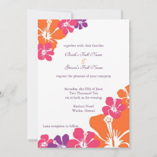 Invitation Hibiscus Hawaïen rose orange violet Mariage