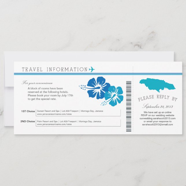 Invitation Hibiscus Jamaica Boarding Pass | Hébergements (Devant)