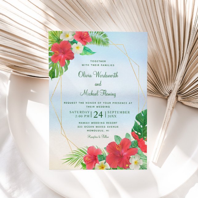 Invitation Hibiscus Plage florale tropicale Mariage (Créateur téléchargé)