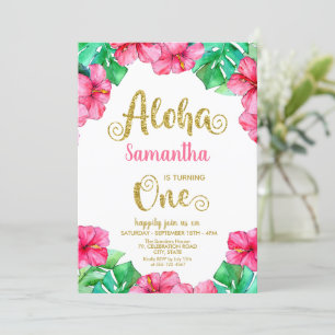Invitation Hibiscus rose Aloha Tropical 1er anniversaire
