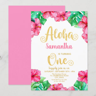 Invitation Hibiscus rose d'été tropical 1er anniversaire