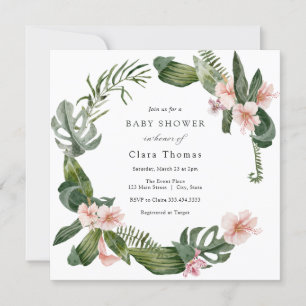 Invitation Hibiscus rose tropical Baby shower floral