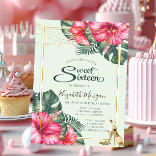 Invitation Hibiscus, Talons Dorés Pailletés Sweet 16