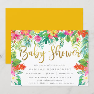 Invitation Hibiscus Tropical d'été Baby shower d'or de houill