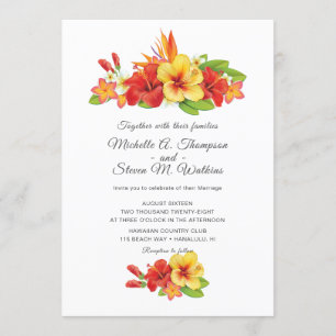 Invitation Hibiscus Tropical Élégant Fleurs Mariage