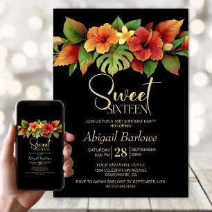 Invitation Hibiscus tropical Floral Sweet 16 Anniversaire