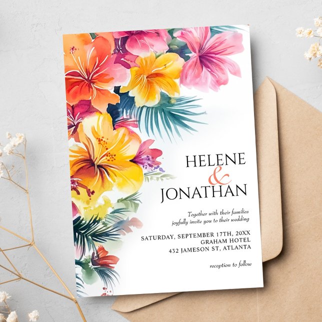 Invitation Hibiscus tropical Ocean Beach Destination Mariage (Tropical Hibiscus Ocean Beach Destination Wedding Invitation)