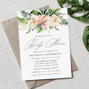 Invitation Hibiscus tropicaux Fleurs et Baby shower Feuille