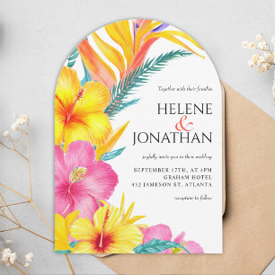 Invitation Hibiscus vif Floral Élégant Mariage tropical