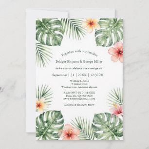 Invitation Hibiscus Vintage Hawaii Floral Tropical Mariage