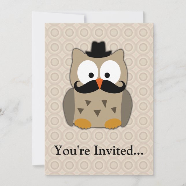 Invitation Hibou avec Moustache et Casquette (Devant)