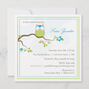 Invitation Hibou bleu et vert d'invitation de baby shower -