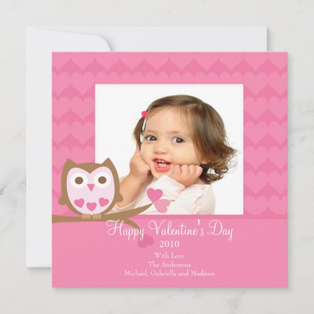 Invitation Hibou COEUR L'Carte photo de Valentine (Devant)