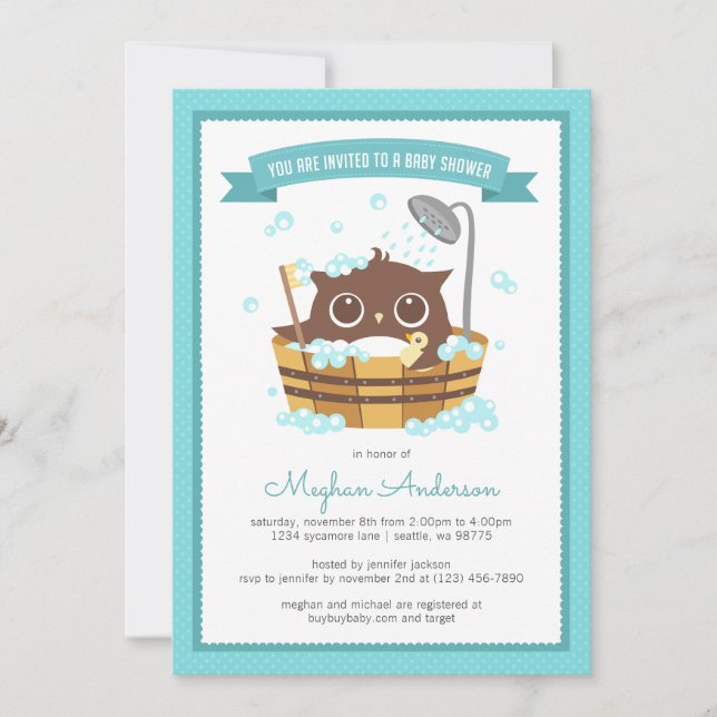 Invitation Hibou en bois Baignoire garçon Baby shower Invitat (Devant)