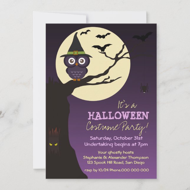 Invitation Hibou sur la fête d'anniversaire de Halloween de (Devant)