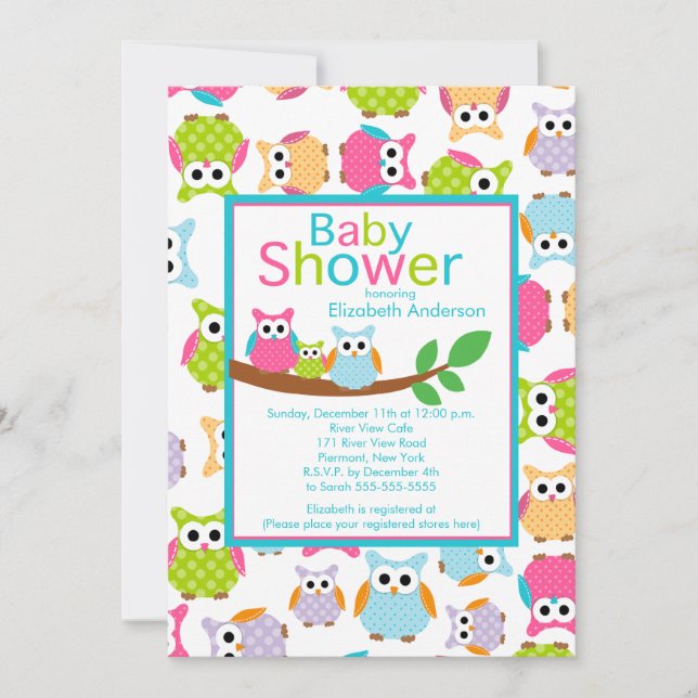 Invitation Hiboux de maman et de papa avec le baby shower de (Devant)