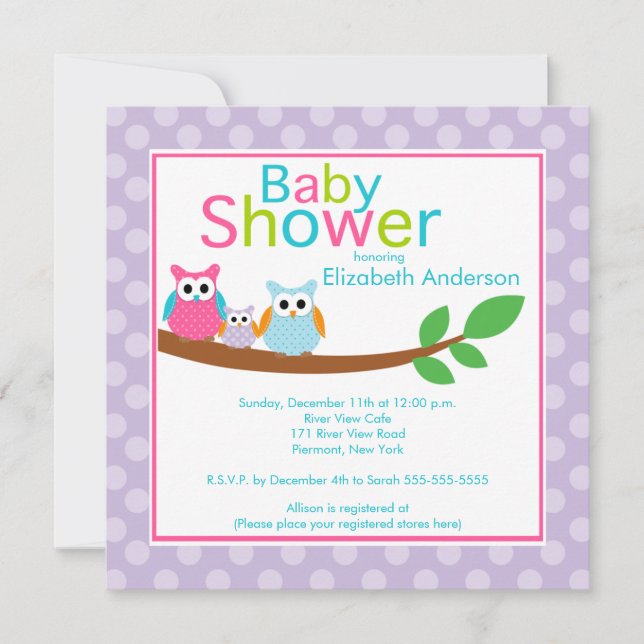 Invitation Hiboux de maman et de papa avec le baby shower de (Devant)