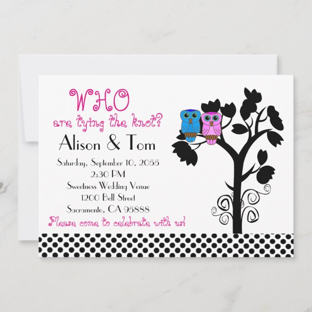 Invitation Hiboux - Décontracté Mariage drôle Invite (Devant)