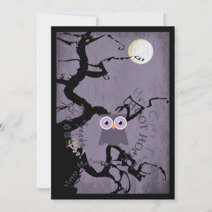 Invitation Hiboux et Déplaisant Arbre griffé pour Halloween