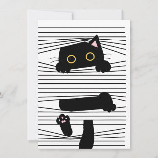 Invitation Hidden Black Cat Cute Funny Minimalist Animal Love