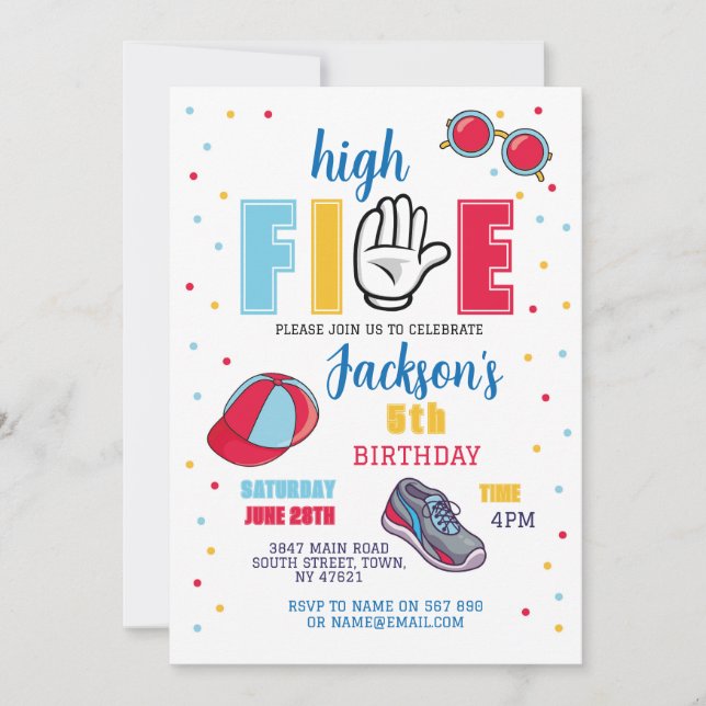 Invitation High Five Birthday Lunettes de soleil 5th Summer B (Devant)