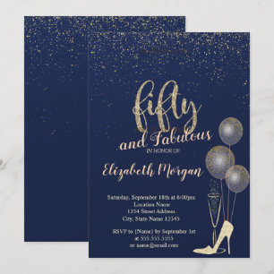 Invitation High Heels Confetti, Navy Blue 50th Birthday Party