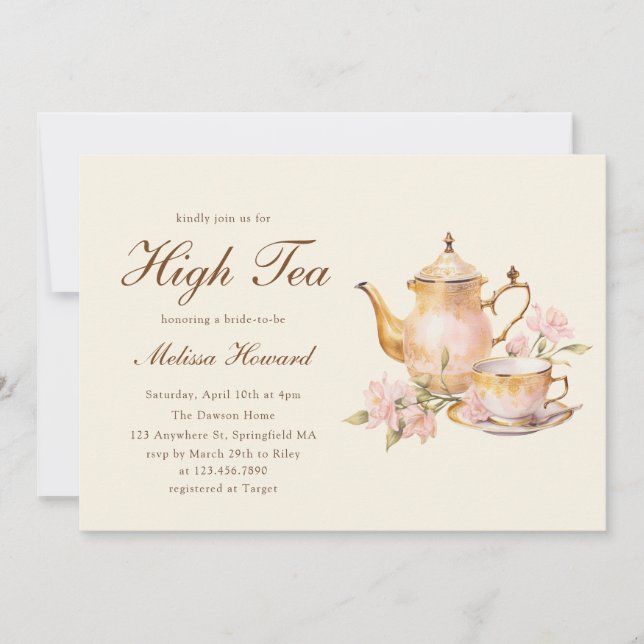 Invitation High Tea Pastel Yellow Gold Bridal Shower (Devant)