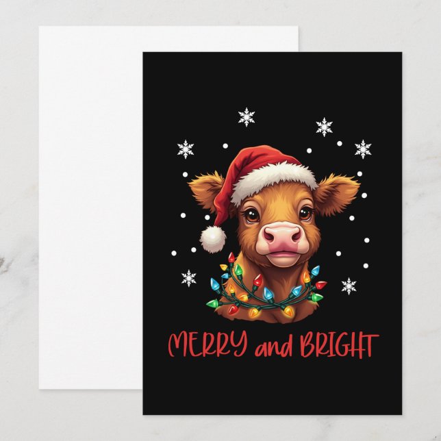 Invitation Highland Baby Cow Lumières de Noël (Devant / Derrière)
