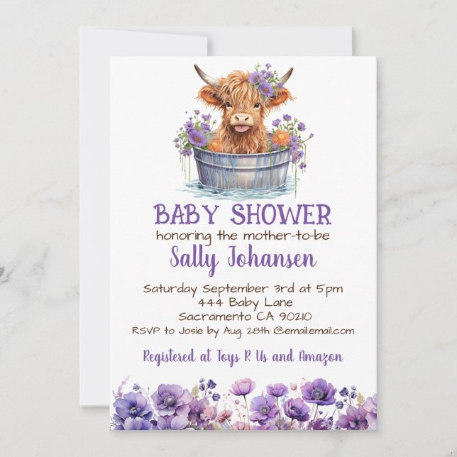 Invitation Highland Cow Baby shower (Devant)