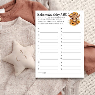 Invitation Highland Cow Boho Baby ABC Shower Game Card