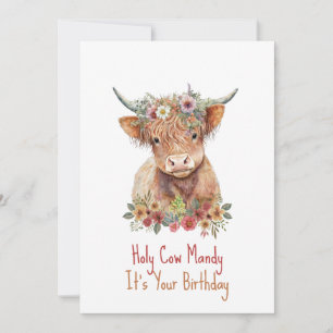 Invitation Highland Cow Cute Floral Anniversaire