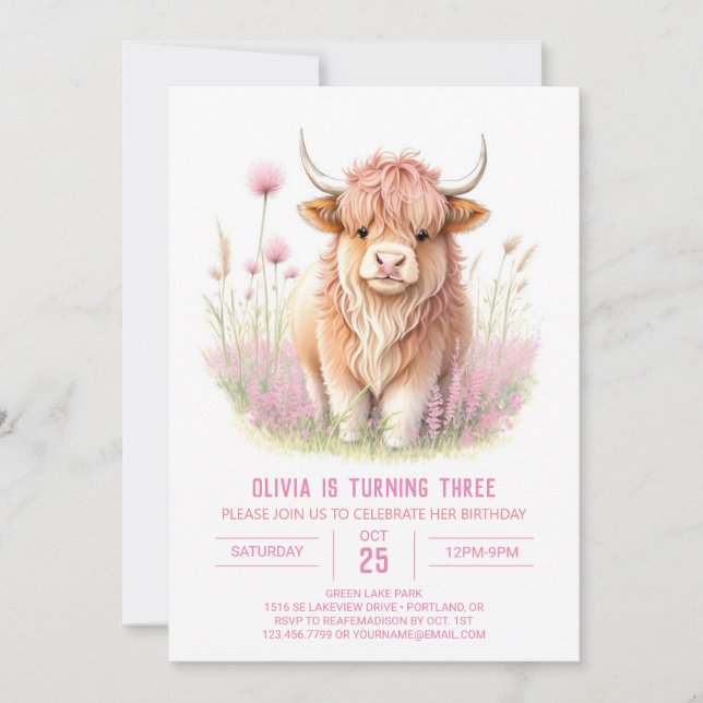 Invitation Highland Cow Farmyard Frolic Anniversaire (Devant)