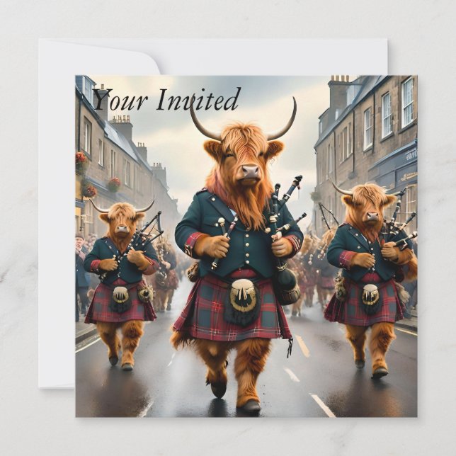 Invitation Highland Harmony : Bagpipe Highland Cow Band (Devant)