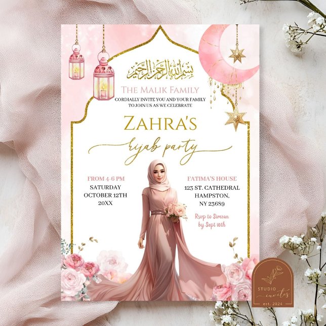 Invitation Hijab de fille musulmane rose pâle (Créateur téléchargé)