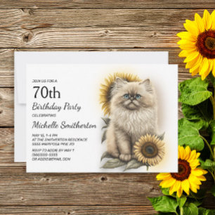 Invitation Himalaya Kitten Chat Sunflowers 70e anniversaire