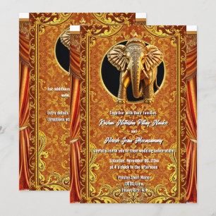 Invitation Hindi Hindu orange or indien éléphant luxueux