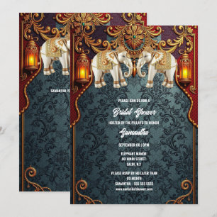 Invitation Hindou Hindi traditionnel éléphants indiens floral