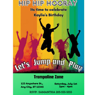 Invitation Hip Hip Hooray ! Rebondissons : Trampoline Park