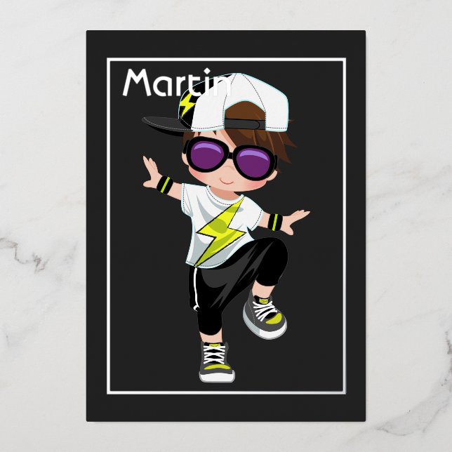 Invitation Hip hop Anniversaire de enfant Foil (Recto)