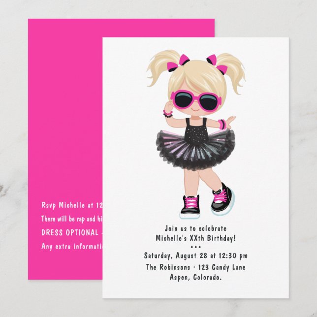 Invitation Hip hop cool Rap Tutu Fête d'anniversaire (Devant / Derrière)