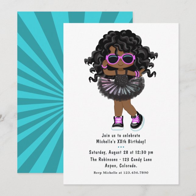 Invitation Hip hop cool Tutu Rap Fille Anniversaire (Devant / Derrière)