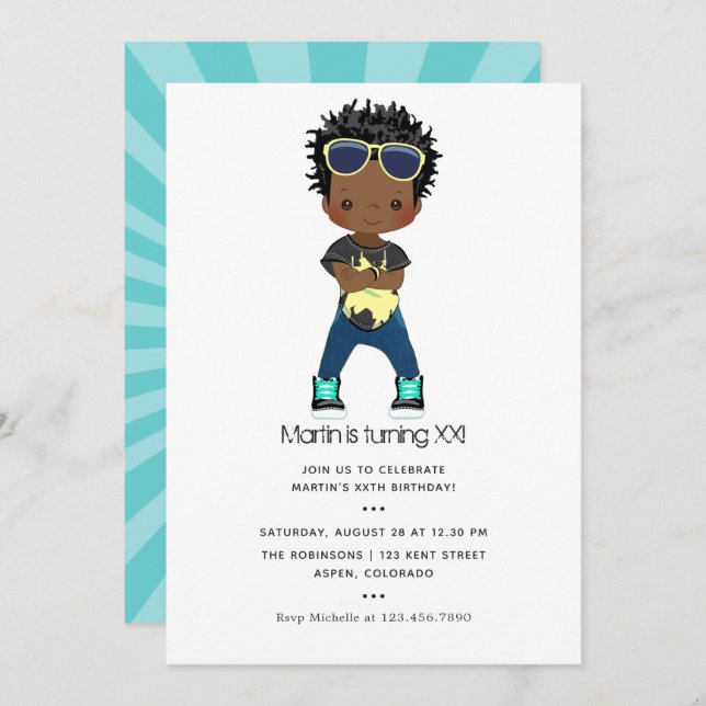 Invitation Hip hop thème Boy Birthday (Devant / Derrière)