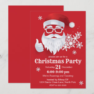 Invitation Hip Santa Claus Papercut sur Red Christmas