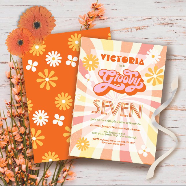 Invitation Hippie 70's 60's Any Age Super Anniversaire (Créateur téléchargé)