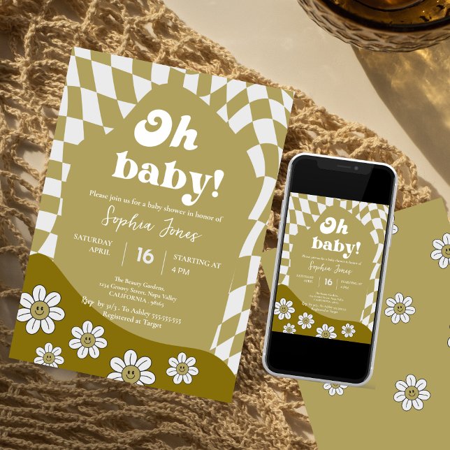 Invitation Hippie À damiers verte | EN VICHY | BABY SHOWER (Créateur téléchargé)
